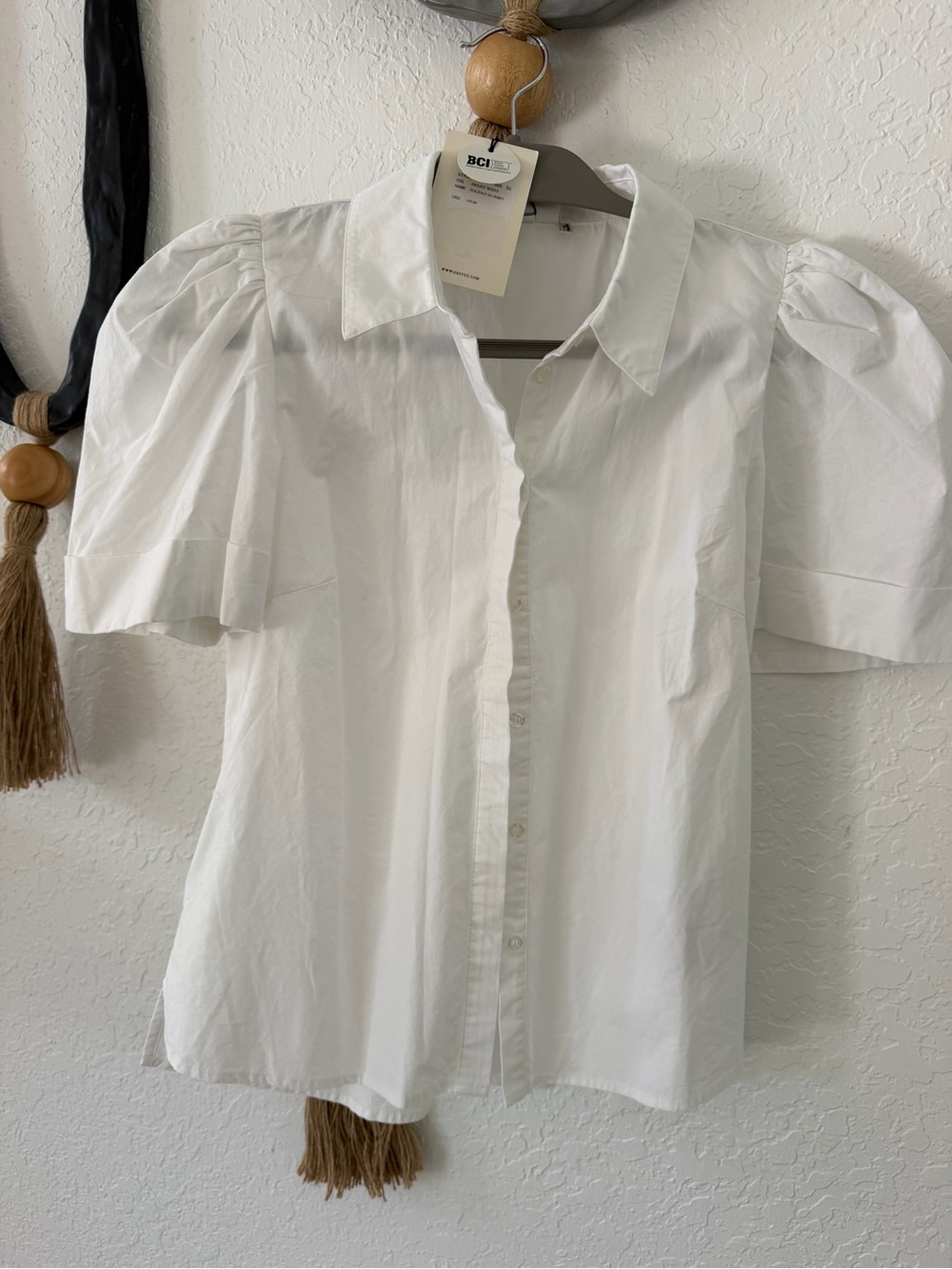 White Puff-Sleeve Button-Down Shirt